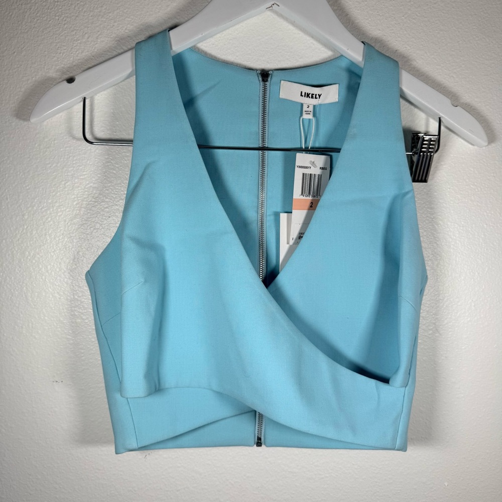 NWT Likely Blue Cropped Wrap Top Size 2 Sleeveless V Neck Back Zip Bridal